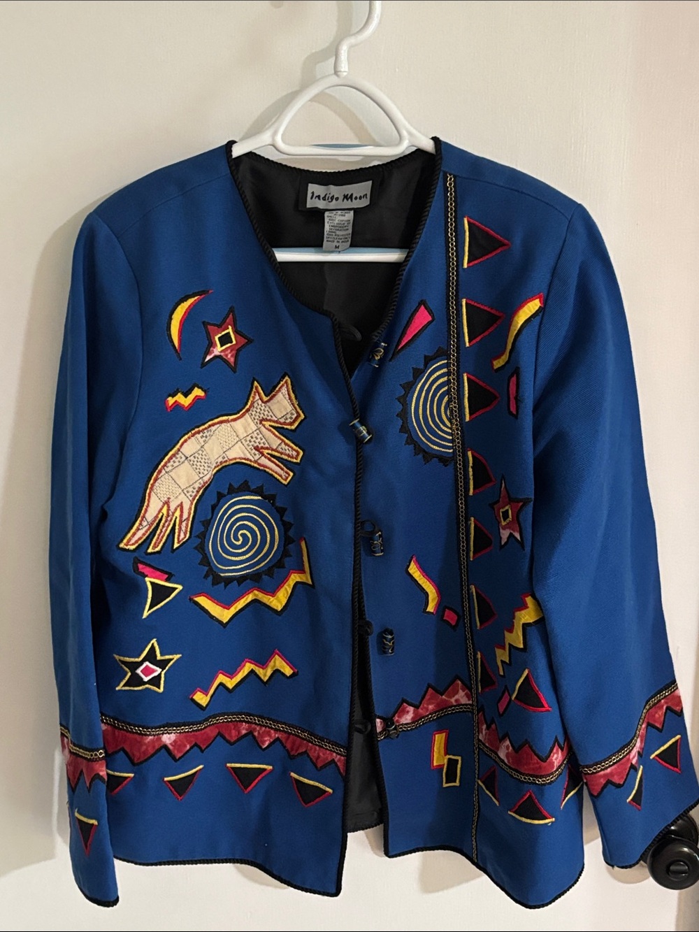 Indigo Moon Blue and Black Jacket with Embroidered Trim